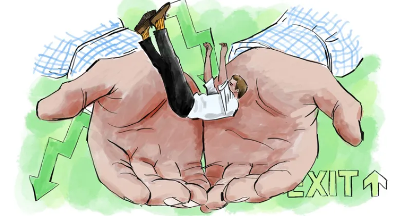 varsel och uppsägning två händer fångar en fallande man