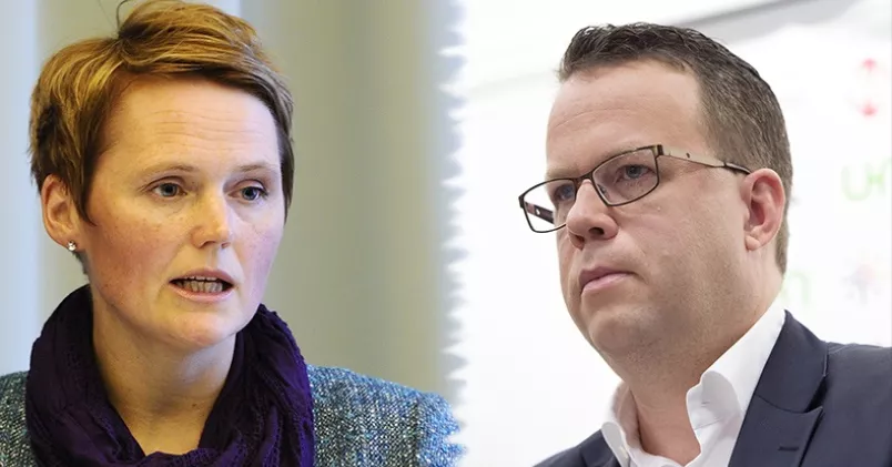 Både Anna-Karin Hatt (Almega) och Martin Linder (Unionen) hoppas på att lösa frågan om flexpension vid förhandlingsbordet. Henrik Montgomery / TT & Jessica Gow / TT