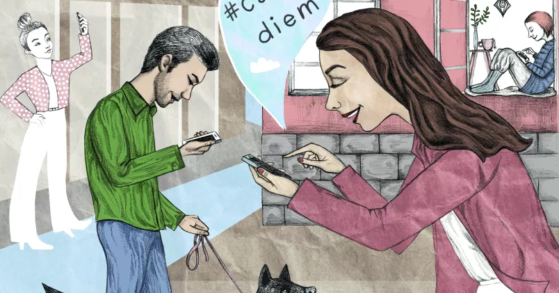 Nackbesvär har ökat sedan de smarta mobilerna gjorde sitt inträde i vår vardag. Illustration: Lindalovisa Fernqvist