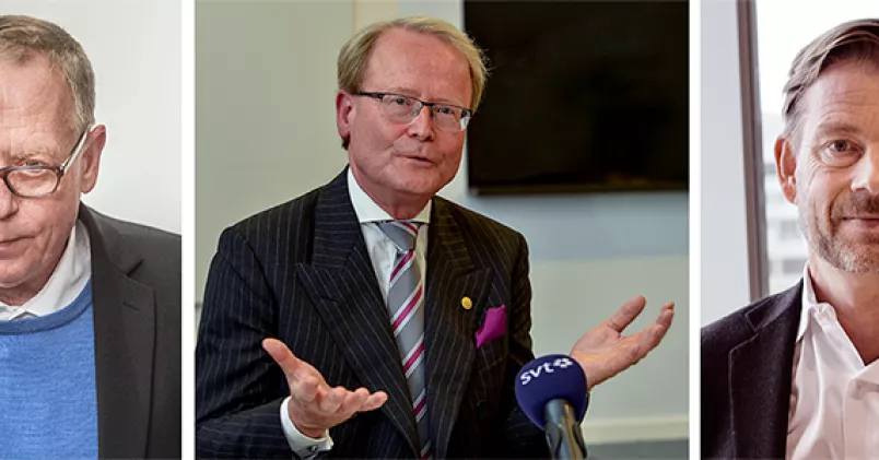 Tre toppchefer som hamnat i blåsväder under 2016. Kommunals förre kassör och tredje vice ordförande, Anders Bergström, tv; förre rektorn för Karolinska Institutet, Anders Hamsten, mitten; Swedbanks förre vd Michael Wolf, till höger. Tomas Oneborg/Jonas Ekströmer/Anders Ahlgren (TT)