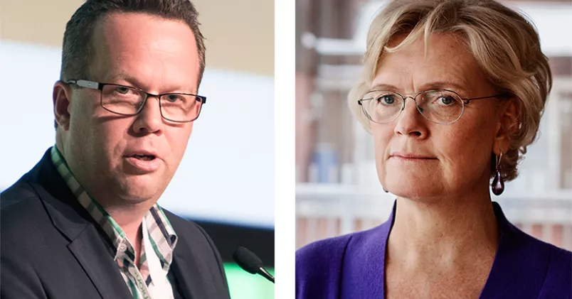 "Jag kan inte tolka det på annat sätt än att Svenskt Näringsliv kastar in handduken", kommenterar Unionens ordförande Martin Linder (tv) ett uttalande från Svenskt Näringslivs vd Carola Lemne (th). Patrik Nygren/Anders Ahlgren
