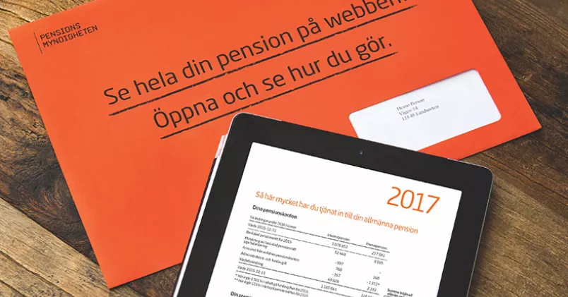 Viktigt! Du ser inte helheten i det orange kuvertet – logga in på minpension.se så ser du även tjänstepensionen! Pensionsmyndigheten
