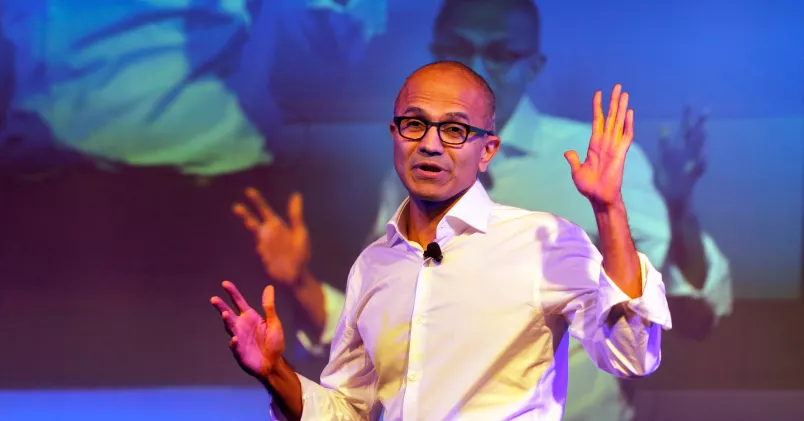 Microsofts vd Satya Nadella vid ett (annat) seminarium för studenter i New Delhi. Manish Swarup/AP/TT