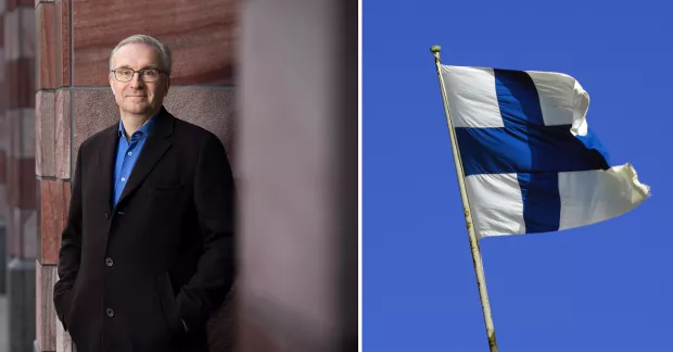 Peter Hellberg, Unionen till vänster och till höger Finlands flagga. 