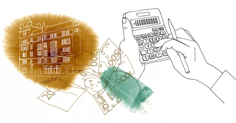 En stor del av pengarna som betalas in till a-kassan går inte till ersättning till de arbetslösa. Illustration: Linnea Blixt