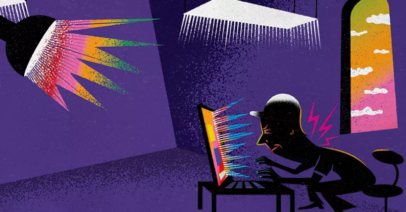 Flimmer och bländning är de två största bovarna i dramat när det gäller dålig ljusmiljö. Illustration: Jens Magnusson