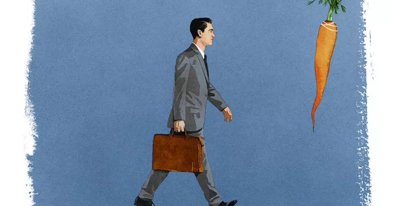 Tanken med bonusar är att de ska motivera oss att prestera bättre. Men de kan få motsatt effekt. Illustration: Fredrik Tjernström