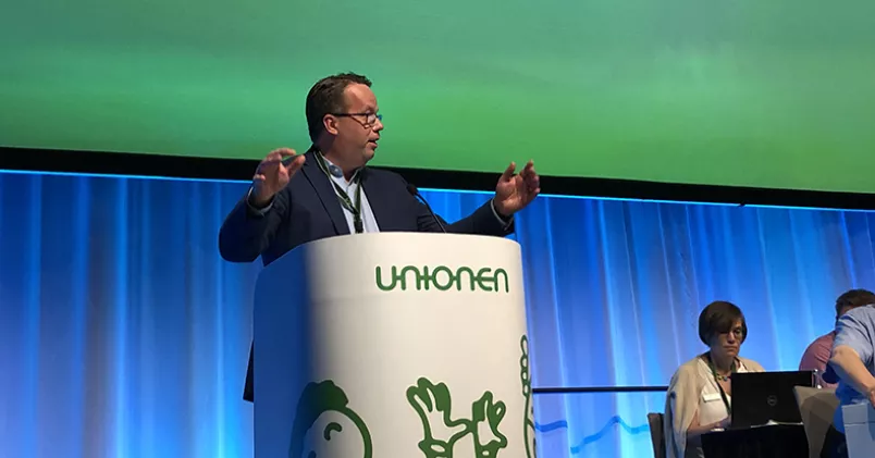 Unionens ordförande Martin Linder, under förbundsrådet. Ola Rennstam/Kollega.