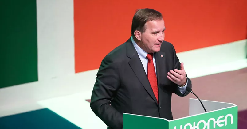 Stefan Löfven talade under Unionen kongress. Andreas Hillergren/TT