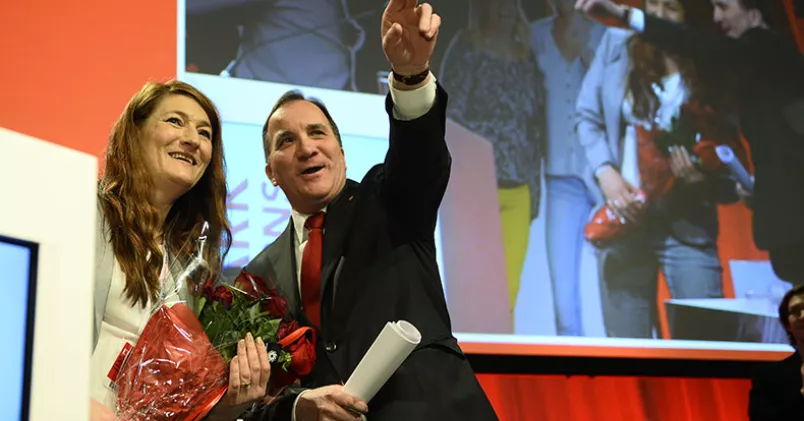 LO:s ordförande Susanna Gideonsson tillsammans med Stefan Löfven. Maja Suslin / TT