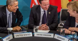 Barack Obama, David Cameron och Angela Merkel i diskussion om TTIP
